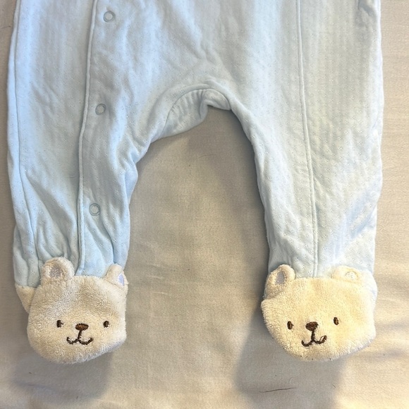 Little Me Blue and White Footies Soft Cotton One Pieces - Picture 4 of 5